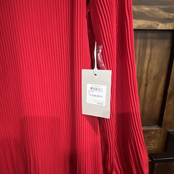Chelsea 28 Dress Women Xl Red High Neck Long Sleeve‎ Acordian Pleat - Picture 2 of 10